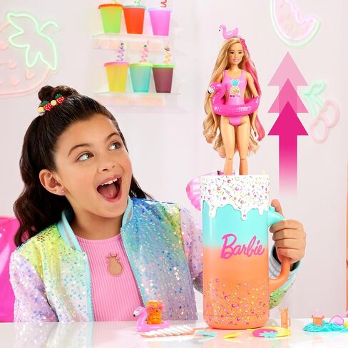 Barbie Pop Reveal Doll & Accessories, Rise & Surprise Fruit Series Gift Set with Scented Doll, Squishy Scented Pet, Color Change, Moldable Sand & More, 15+ Surprises in Saudi Arabia