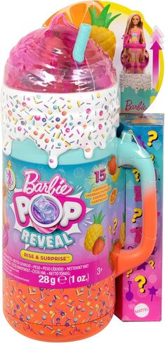 Barbie Pop Reveal Doll & Accessories, Rise & Surprise Fruit Series Gift Set with Scented Doll, Squishy Scented Pet, Color Change, Moldable Sand & More, 15+ Surprises in Saudi Arabia