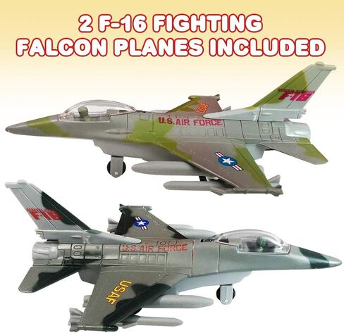 ArtCreativity Diecast F-16 Fighting Falcon Jets with Pullback Mechanism, Set of 2, Diecast Metal Jet Plane Fighter Toys for Boys, Air Force Military Cake Decorations, Aviation Party Favors in Saudi Arabia
