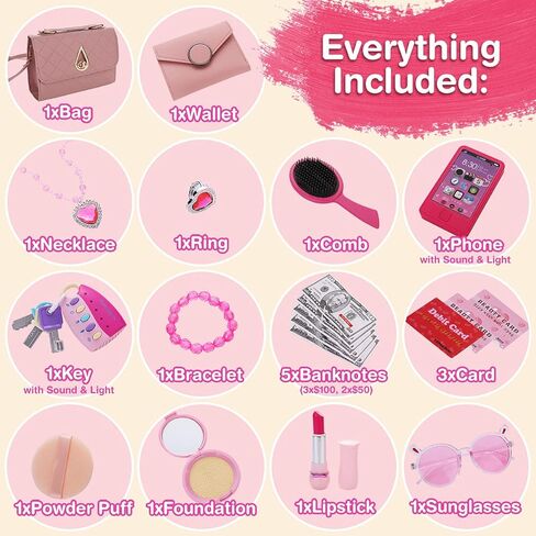 Alloytop Kids Makeup Kit for Girl: Cute Kids' Dress Up & Pretend Play Cosmetics Make up Purse Bag Toy Cell Phone Wallet Accessories Kit Gifts Princess Ages 6 7 8 9 10 11 12 Years Old in Kuwait