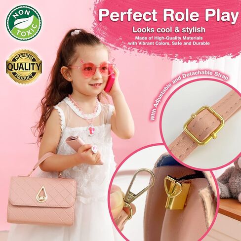 Alloytop Kids Makeup Kit for Girl: Cute Kids' Dress Up & Pretend Play Cosmetics Make up Purse Bag Toy Cell Phone Wallet Accessories Kit Gifts Princess Ages 6 7 8 9 10 11 12 Years Old in Kuwait