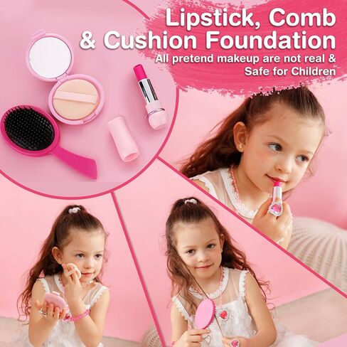 Alloytop Kids Makeup Kit for Girl: Cute Kids' Dress Up & Pretend Play Cosmetics Make up Purse Bag Toy Cell Phone Wallet Accessories Kit Gifts Princess Ages 6 7 8 9 10 11 12 Years Old in Kuwait