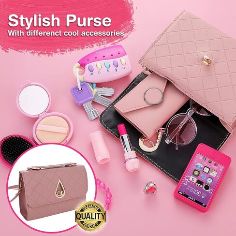 Alloytop Kids Makeup Kit for Girl: Cute Kids' Dress Up & Pretend Play Cosmetics Make up Purse Bag Toy Cell Phone Wallet Accessories Kit Gifts Princess Ages 6 7 8 9 10 11 12 Years Old in Kuwait