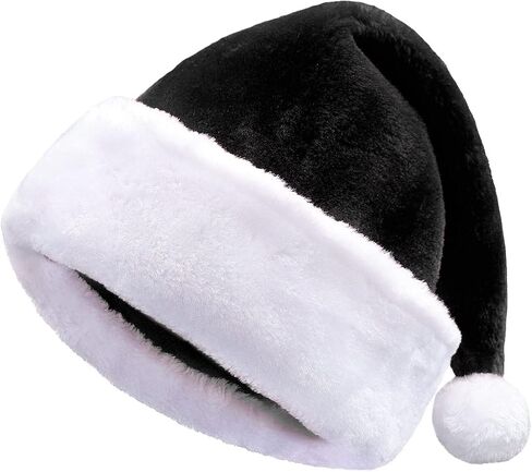 MAGALAVA Christmas Hat Black, Santa Hat Unisex Velvet Cozy, Xmas Hats Plush White and Black, Christmas Hat Velvet Comfort Thicken Fur Holiday Hat, Adults Size in Saudi Arabia
