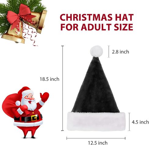 MAGALAVA Christmas Hat Black, Santa Hat Unisex Velvet Cozy, Xmas Hats Plush White and Black, Christmas Hat Velvet Comfort Thicken Fur Holiday Hat, Adults Size in Saudi Arabia