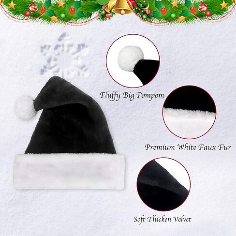 MAGALAVA Christmas Hat Black, Santa Hat Unisex Velvet Cozy, Xmas Hats Plush White and Black, Christmas Hat Velvet Comfort Thicken Fur Holiday Hat, Adults Size in Saudi Arabia