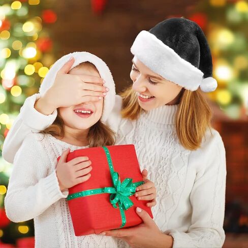 MAGALAVA Christmas Hat Black, Santa Hat Unisex Velvet Cozy, Xmas Hats Plush White and Black, Christmas Hat Velvet Comfort Thicken Fur Holiday Hat, Adults Size in Saudi Arabia