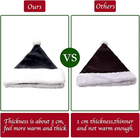 MAGALAVA Christmas Hat Black, Santa Hat Unisex Velvet Cozy, Xmas Hats Plush White and Black, Christmas Hat Velvet Comfort Thicken Fur Holiday Hat, Adults Size in Saudi Arabia