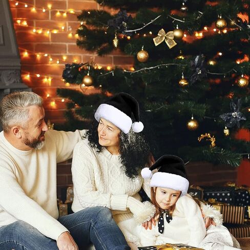 MAGALAVA Christmas Hat Black, Santa Hat Unisex Velvet Cozy, Xmas Hats Plush White and Black, Christmas Hat Velvet Comfort Thicken Fur Holiday Hat, Adults Size in Saudi Arabia