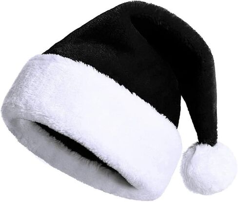 MAGALAVA Christmas Hat Black, Santa Hat Unisex Velvet Cozy, Xmas Hats Plush White and Black, Christmas Hat Velvet Comfort Thicken Fur Holiday Hat, Adults Size in Saudi Arabia