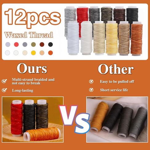 طقم خياطة إصلاح المفروشات الجلدية من TLKKUE، أدوات ولوازم صناعة الجلود، مجموعة عمل جلدية مع خيط مشمع، إبر خياطة شديدة التحمل، كشتبان للأحذية، إصلاح السجاد والأريكة والخياطة in Kuwait