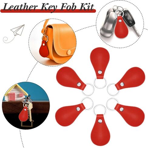 Taiyin 30 Pcs Leather Key Fob Kit PU Leather Keychain Blanks, Khaki in Kuwait