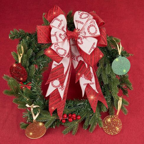 PAPER FAIR 4 Rolls 32 yd Red Green Glitter Christmas Wired Ribbon Set, 2.5 inch x 8yd Polka Dot Satin Burlap Ribbon for Xmas Tree Décor, Gift Wrap Box, Bow, Wreath, Garland, Floral DIY Craft in Kuwait