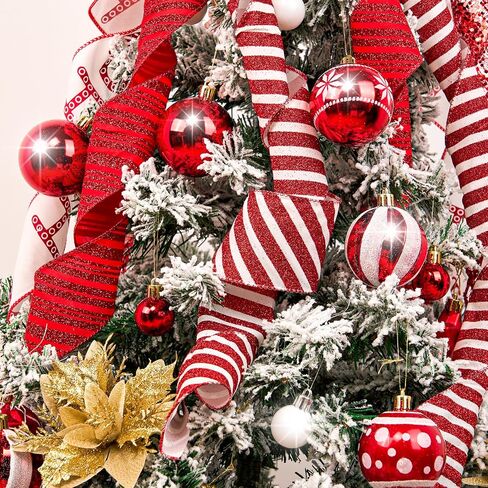 PAPER FAIR 4 Rolls 32 yd Red Green Glitter Christmas Wired Ribbon Set, 2.5 inch x 8yd Polka Dot Satin Burlap Ribbon for Xmas Tree Décor, Gift Wrap Box, Bow, Wreath, Garland, Floral DIY Craft in Kuwait