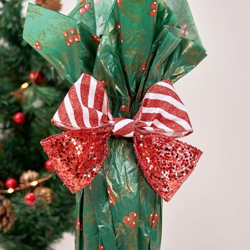 PAPER FAIR 4 Rolls 32 yd Red Green Glitter Christmas Wired Ribbon Set, 2.5 inch x 8yd Polka Dot Satin Burlap Ribbon for Xmas Tree Décor, Gift Wrap Box, Bow, Wreath, Garland, Floral DIY Craft in Kuwait