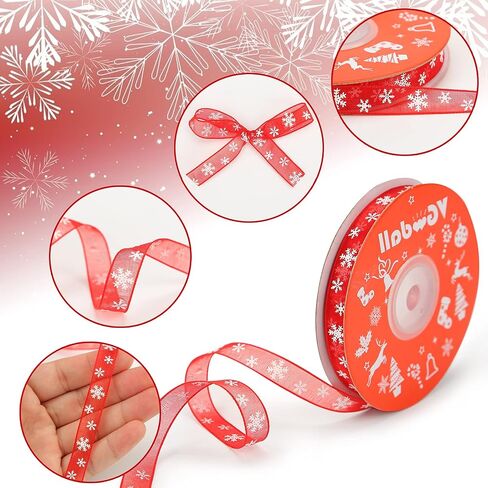 VGOODALL Christmas Ribbons,3/8 Inch by 25 Yards White Snowflake Printing Ribbon for Gift Wrapping,Holiday Decorations in Saudi Arabia