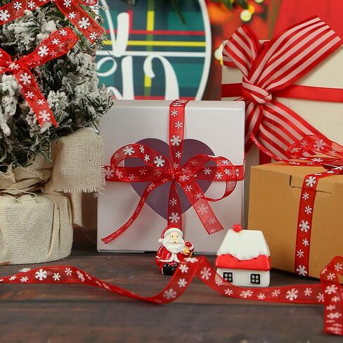 VGOODALL Christmas Ribbons,3/8 Inch by 25 Yards White Snowflake Printing Ribbon for Gift Wrapping,Holiday Decorations in Saudi Arabia