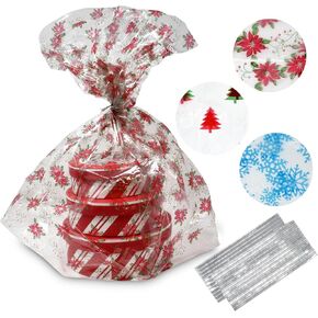 Gift Boutique Plastic Jumbo Christmas Cello Basket Bags, Christmas Cookie Tray Bags Pack of 12 Holiday Goody Party Favor Wrapping Bags 22" x 25" in Saudi Arabia