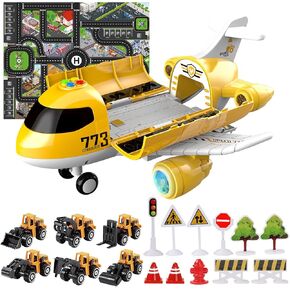 Hapavis Airplane Toys with Construction Truck Engineering Vehicle Play Mat Road Sign Transport Cargo Airplane Car Toy Play Set with Vehicle Car Toy for Boys Kids in Kuwait