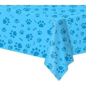 Paw Print Tablecloth, 3 Pack Large Size Plastic 54"x108" Dog Paw Print and Bone Sign Tablecloths, Cute Table Cover for Kids Boy Girl Dog Birthday Party Supplies- Blue