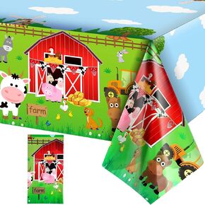 Kasyat Farm Animals Party Tablecloth Farmhouse Disposable Plastic Table Cover Barnyard Farm Animal Theme Party Decorations for Picnics Baby Shower Boys Girls Birthday Party Supplies, 108 x 54 Inch