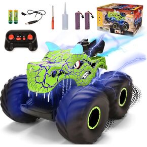 Remote Control Dinosaur Car Toys for Kid Boys, 2.4GHz RC Monster Truck Toys with Spray, Light, Sound, Indoor Outdoor All Terrain Rechargeable Electric RC Car Toy, for 4-12 Kids (Red)