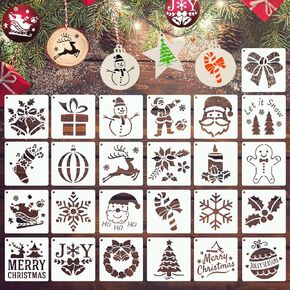 YEAJON 25Pcs Small Christmas Stencils 3x3 Inch for Painting on Wood Slice, Fabric, Paper, Windows, Cards, DIY Christmas Ornaments, Reusable Merry Christmas & Santa Drawing Templates