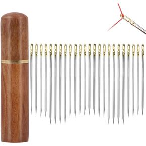 إبر الخياطة اليدوية ذاتية الخيط - 24 قطعة من الإبر سهلة الخيط للخياطة اليدوية، إبرة تطريز جانبية ذاتية الخيط مع نمط نحت بإبرة خشبية in Kuwait