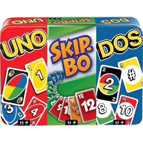 Mattel Games Mattel Games, UNO, DOS and Skip-Bo Bundle, Travel Games in Storage Tin (Amazon Exclusive)