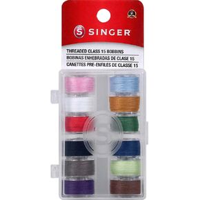 SINGER 21495 Class 15 Threaded Bobbins, Transparent, Assorted Colors, 12-Count in Kuwait