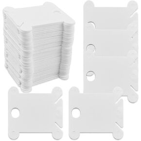 120 Pcs Plastic Floss Bobbins with 1 Pcs Bobbin Winder for Cross Stitch Embroidery Cotton Thread Embroidery Floss Thread Craft DIY Sewing Storage Thread Organizer Holder Embroidery DIY Cards (White)