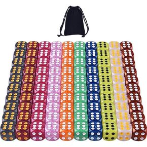 AUSTOR 100 Pieces Game Dice Set 10 Colors Square Corner Dice with Storage Bag, Play Games Like Tenzi, Farkle, Yahtzee, Bunco or Teaching Math