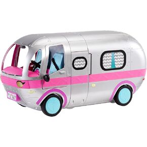 LOL Surprise OMG Glamper Fashion Camper Deluxe Doll Playset 55+ Surprises, Fully Furnished, Light Up Pool, Water Slide, Bunk Beds, Cafe, BBQ Grill, DJ Booth, Girls Toy Gift Ages 4+ Metallic Silver in Kuwait