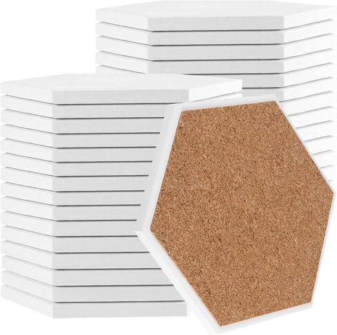 30 Packs 4 x 4 Inch Ceramic Tiles for Crafts Coasters, Square Unglazed White Ceramic Tiles with Cork Backing Pads, Use with Alcohol Ink or Acrylic Pouring, Make Your Own Coasters in Saudi Arabia