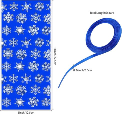 100 Pieces Winter Snowflake Bags Cellophane Holiday Treat Bags Snowflake Cookie Cellophane Bags With Ribbon for Winter Holiday Party Supplies (Blue White Bag with White Ribbon) in Kuwait