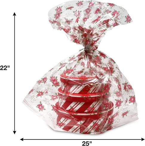 Gift Boutique Plastic Jumbo Christmas Cello Basket Bags, Christmas Cookie Tray Bags Pack of 12 Holiday Goody Party Favor Wrapping Bags 22" x 25" in Saudi Arabia