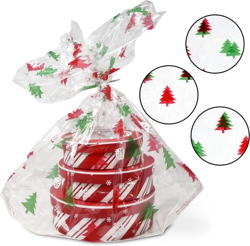 Gift Boutique Plastic Jumbo Christmas Cello Basket Bags, Christmas Cookie Tray Bags Pack of 12 Holiday Goody Party Favor Wrapping Bags 22" x 25" in Saudi Arabia