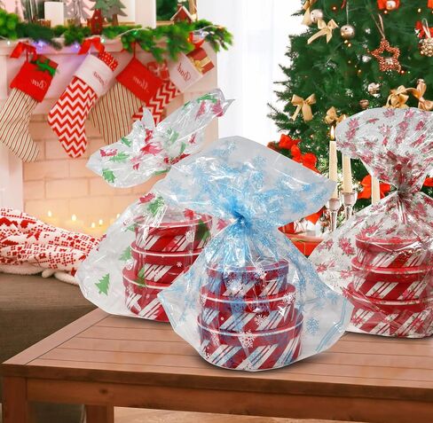 Gift Boutique Plastic Jumbo Christmas Cello Basket Bags, Christmas Cookie Tray Bags Pack of 12 Holiday Goody Party Favor Wrapping Bags 22" x 25" in Saudi Arabia