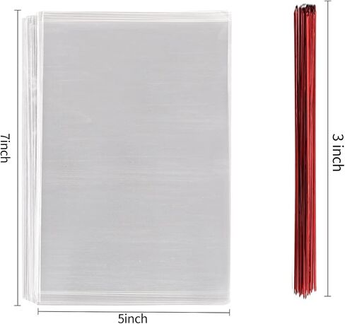 MoloTAR 200 Pcs 10 in x 6 in(1.4mil.) Clear Flat Cello Cellophane Treat Bags Good for Bakery, Cookies, Candies,Dessert with five random color Twist Ties! in Kuwait