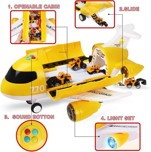 Hapavis Airplane Toys with Construction Truck Engineering Vehicle Play Mat Road Sign Transport Cargo Airplane Car Toy Play Set with Vehicle Car Toy for Boys Kids in Kuwait