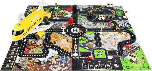 Hapavis Airplane Toys with Construction Truck Engineering Vehicle Play Mat Road Sign Transport Cargo Airplane Car Toy Play Set with Vehicle Car Toy for Boys Kids in Kuwait