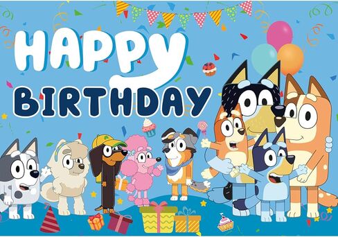 لافتة زينة الحفلات الزرقاء وخلفية صور عيد ميلاد سعيد، لوازم حفلات عيد ميلاد الكلب الأزرق للفتيات والأولاد والأطفال in Kuwait