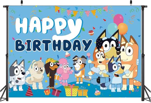 لافتة زينة الحفلات الزرقاء وخلفية صور عيد ميلاد سعيد، لوازم حفلات عيد ميلاد الكلب الأزرق للفتيات والأولاد والأطفال in Kuwait