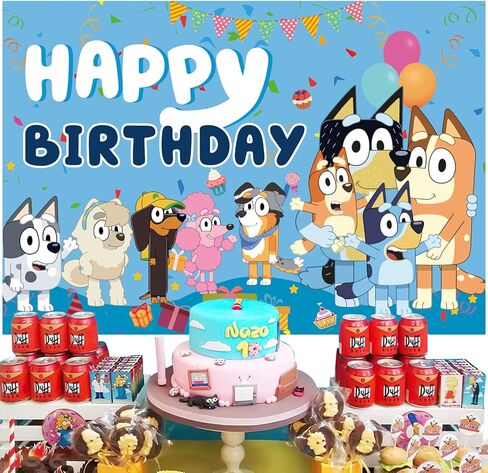 لافتة زينة الحفلات الزرقاء وخلفية صور عيد ميلاد سعيد، لوازم حفلات عيد ميلاد الكلب الأزرق للفتيات والأولاد والأطفال in Kuwait