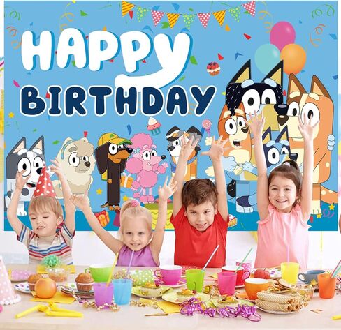 لافتة زينة الحفلات الزرقاء وخلفية صور عيد ميلاد سعيد، لوازم حفلات عيد ميلاد الكلب الأزرق للفتيات والأولاد والأطفال in Kuwait