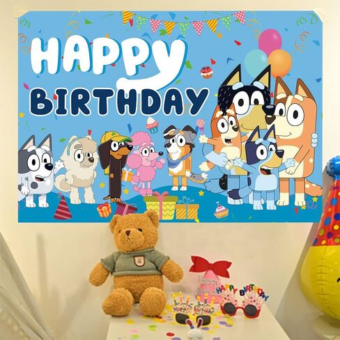 لافتة زينة الحفلات الزرقاء وخلفية صور عيد ميلاد سعيد، لوازم حفلات عيد ميلاد الكلب الأزرق للفتيات والأولاد والأطفال in Kuwait