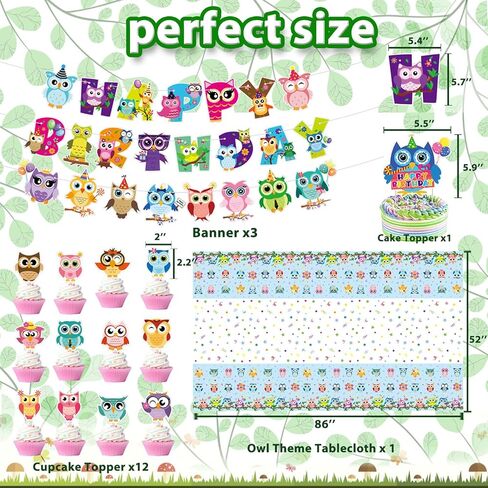 زينة حفلات عيد ميلاد البومة الصغيرة، لوازم حفلات الغابة البومة مع لافتة عيد ميلاد، غطاء طاولة، أغطية الكيك، بالونات لأعياد ميلاد الأطفال وحفلات الغابة وحفلات حيوانات الغابة in Kuwait