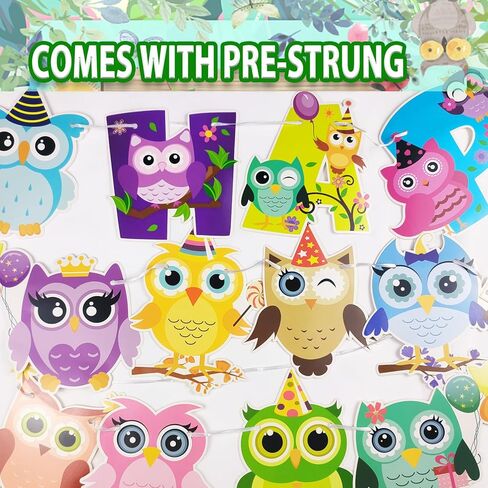 زينة حفلات عيد ميلاد البومة الصغيرة، لوازم حفلات الغابة البومة مع لافتة عيد ميلاد، غطاء طاولة، أغطية الكيك، بالونات لأعياد ميلاد الأطفال وحفلات الغابة وحفلات حيوانات الغابة in Kuwait