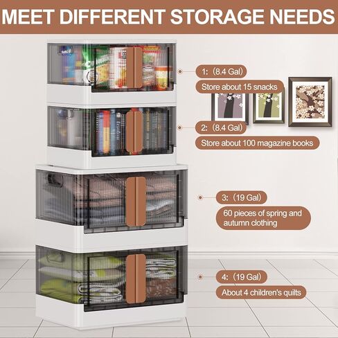 Sineda 4 عبوات تخزين مع أغطية - 8.4 جالون صناديق تخزين قابلة للطي مع عجلات وأبواب، صناديق تخزين قابلة للتكديس للملابس والبطانيات والكتب والفراش والألعاب. (8.4 جالون - 4 عبوات، أخضر) in Kuwait