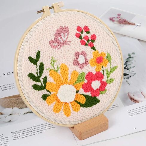 مجموعات أدوات التطريز للمبتدئين من Pllieay Punch Needle للأطفال والكبار المبتدئين، تتضمن التعليمات، ونسيج إبرة مثقوبة بنمط زهور، وخيوط، وأطواق التطريز وأدوات الخيط in Saudi Arabia